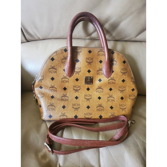 MCM Cognac Visetos leather Crossbody Bag with strap and lock, NO KEYS, vintage - Picture 1 of 12